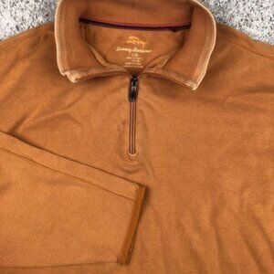 Tommy Bahama Men Size Large 1/4 Zip Orange Long Sleeve Pullover Sweater NICE